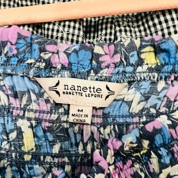 Nanette Lepore Blue floral retro Short sleeve top blouse size medium - Picture 7 of 8